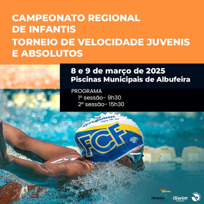 Cartaz - Natação | Campeonato Regional de Infantis e Torneio de Velocidade Juvenis e Absolutos