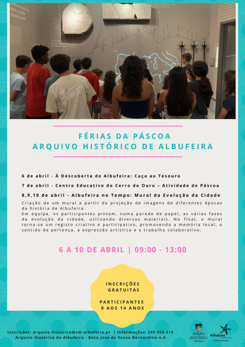 Cartaz - Férias da Páscoa do Arquivo Histórico de Albufeira