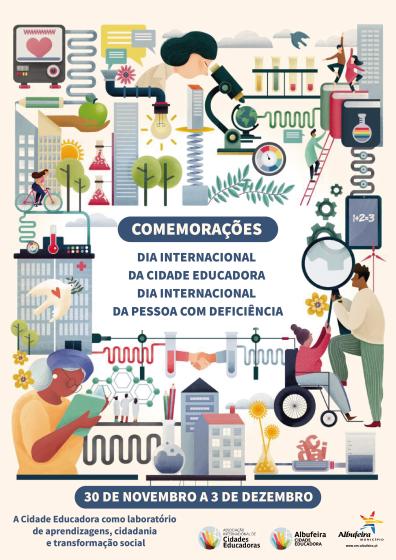 Cartaz Dia Internacional da Cidade Educadora e o Dia Internacional da Pessoa com Deficiência