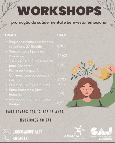 Cartaz workshops Saúde Mental GAJ