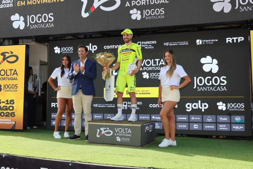 Pódio da 2.ª etapa da Volta a Portugal em bicicleta