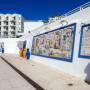 painel de azulejos e jarras em azul na parede exterior do jardim Frutuoso da Silva
